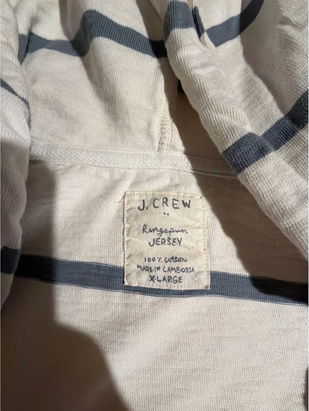 J.Crew X-Large Beige and Gray Striped Hoodie Sweatshirt